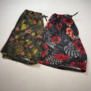 Project X Mens XL Shorts Bundle Tropical Hibiscus Tiki Pineapple Athletic 2 Pack